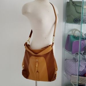 Made in Italy Two-Tone Real Genuine Leather Shoulder Bag
